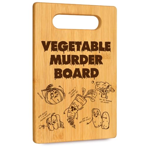 Comparison: What Kind Of Cutting Board Is Best For Vegetables 2 Funny Vegetable Murder Cutting Board with halloween, Humorous Food Serving bamboo cutting Board for Home Decor, Rustic Kitchen Decor Cheese Board Birthday Housewarming Gift