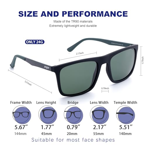 Image of Men's Polarized Sunglasses, Square Rubber Frame Carbon Fiber Temple Fishing Driving Sun Glasses UV Protection RFS8205