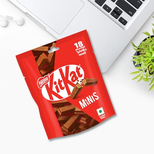 Image of KIT KAT Minis, Choco Coated Wafer Bar, Share Bag, Miniature Pouch, 18 X 7.4 gm | 133.2 g /118.4 g (weight may vary)