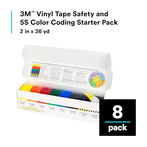 Image of 3M Caution and Safety Marking Vinyl Tape 5S Color Coding Pack - Variety Pack - High-Visibility, Colorful Hazard Marking - 8 Rolls /Case