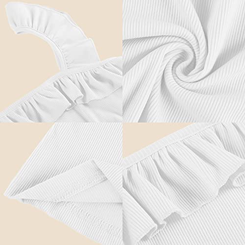 CNJFJ Womens Cute Sleeveless Tank Tops Ruffle Strap Square Neck Blouse Solid Color Knitted Camisole