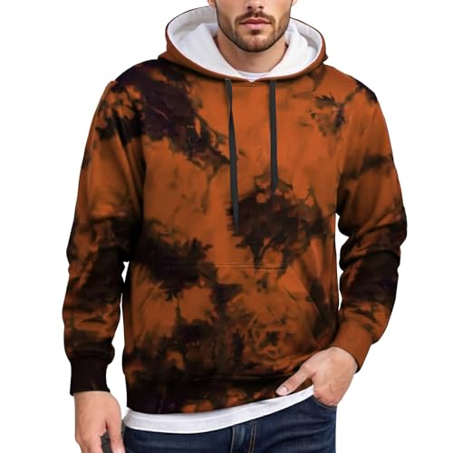 Sudadera con Capucha Tie Dye para Hombre Moderna y Cómoda Ideal para Temporada de Otoño e Invierno con Diseño Único y Ajuste Relajado (Orange, M) #558