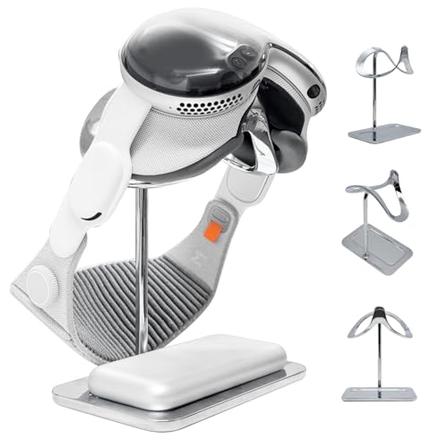 Macally Apple Vision Pro Stand with Battery Holder - Premium Heavy Duty Base for Stability, Minimalist Display Cradle with Lens Protection - Apple Vision Pro Accessories