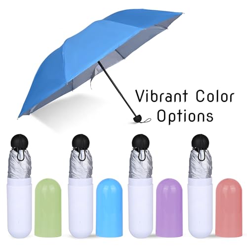 Image of HACER Mini Umbrella with Capsule Case Foldable UV Proof Windproof Compact Pocket Lightweight Travel Umbrellas for Women Men Kids (Pack of 1, Random Color)