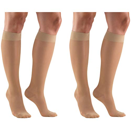 Image of Truform Sheer Compression Stockings, 15-20 mmHg, Women's Knee High Length, 20 Denier, Light Beige, Medium (Pack of 2) (1773LB-M 2PK)