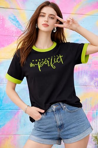 Image of London Hills Women's Drop Shoulder T-Shirt | Graphic Print Colorblock Half Sleeve Cotton T-Shirt | Casual Round Neck Top Soft Breathable Fabric | Regular Fit Stylish Tshirt