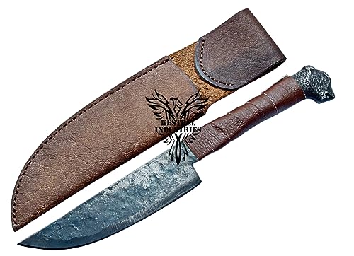 Kestrel Industries - Carbon Steel Kitchen Chef Knife - Handmade Full Tang Chef Knife with Leather Sheath - KI-787, Brown