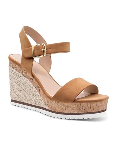 Image of Coutgo Women's Espadrille Wedge Platform Sandals Open Toe Ankle Buckle Strap Casual Summer Shoes