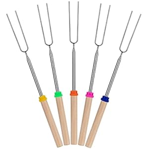 UNCO – Extendable Stainless Steel Roasting Sticks, 5 Pack, 32″ – For S’mores, Hot Dogs, Campfires and Fire Pits