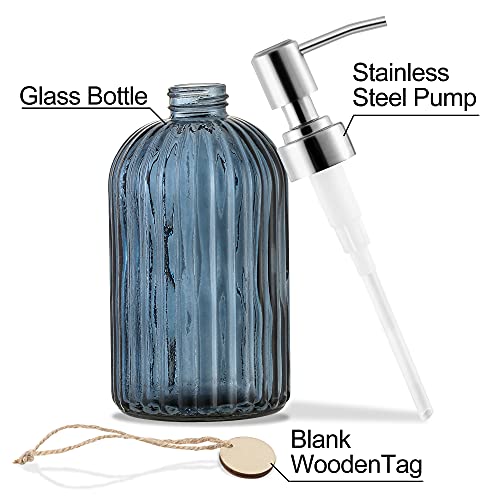 Moclif 16 Oz Soap Dispenser，Tempered Glass Clear Vertical Stripe With 304 Rust Proof Stainless Steel Pump Refillable Liquid Hand Soap Dispenser，For Bathroom, Kitchen, Dish Soap，Lotion (Blue Grey) #TOP2