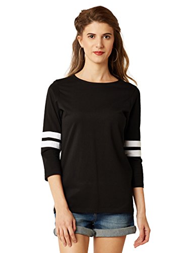 Image of Miss Chase Womens Black and White Striped Embroidered Applique Top