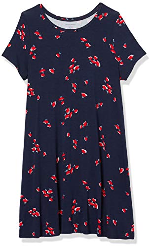 Amazon Essentials Women's Short-Sleeve Scoop Neck Swing Dress (Available In Plus Size), Navy Tulips, 2X #TOP3