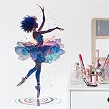 RoyoLam Black Ballet Girl Wall Decals Removable Dancing Ballerina Vinyl Stickers for Kids Bedroom Nursery and Playroom Decor Peel and Stick Fairy Tale Wall Art with Stars