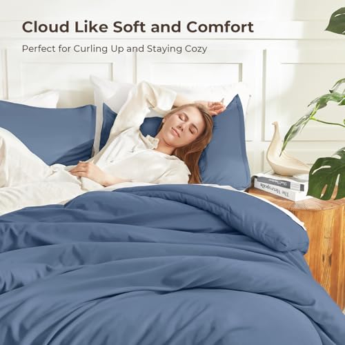 Image of Litanika Comforters Queen Size Ocean Blue, 3 Pieces Lightweight Solid Bedding Set & Collections, All Season Fluffy Bed Set (90x90 Inches Comforter & 2 Pillowcases)