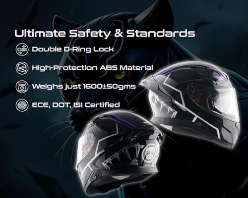 Image of Axor Apex Marvel Black Panther ISI ECE and DOT Certified Full Face Helmet for Men and Women with Dual Visors-Black Purple-L