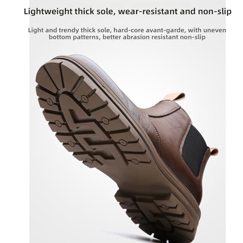 Men's Leather Platform Chelsea Boots Luxury Round Toe Non-Slip Lug Sole Elastic Slip-On Ankle Boots Casual Business Office Dress Boots3