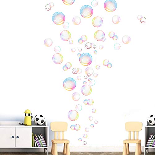 Transparent Bubble Wall Decal Sticker Cutout Kid’s Under The Sea Birthday Party Decoration Blue White Colour Bubble Ocean Background Decor Water Soap Bath Decor for Mermaid Baby Shower (Color)