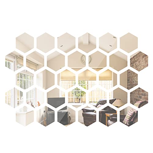 Shappy 24 Pieces Hexagon Mirror Wall Sticker Removable Acrylic Mirror Setting Wall Sticker Decal Honey Comb Decal for Living Room Bedroom Home Decor(15 x 18 x 9 cm)