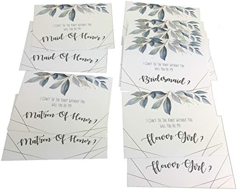 Will You Be My Bridesmaid 16 Cards with Matching Size White Envelopes for 10 Bridesmaids, 2 Matron of Honor, 2 Maid of Honor & 2 Flower Girls Card for Bride to Help Tie The Know. (Light Blue)