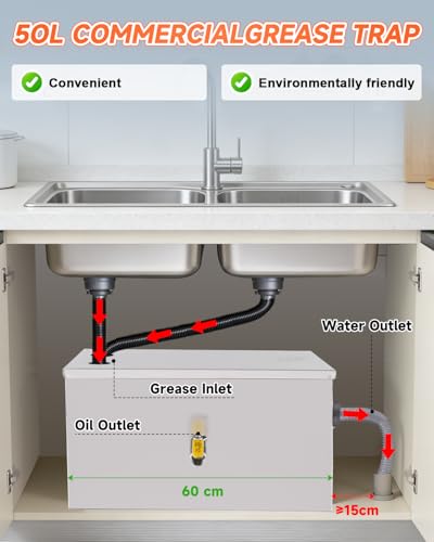 YUCHENGTECH öLabscheider Abwasser Fettabscheider Gastronomie 54L 60x30x30cm Kommerzieller Fettabscheider Fettabscheider Gastronomie mit 2 Oberen Einlass für Restaurant Küchen Abwasser