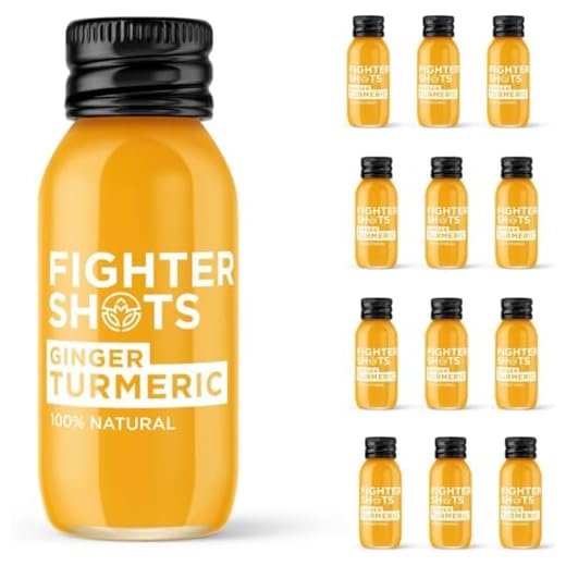 Fighter Shots Fresh and Fiery Ginger + Turmeric - Reduces Bloating, Boosts Immunity - 100% Natural with No Preservatives - Perfect Morning/Post Workout Pick Me Up 12 Pack