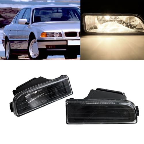 Pair of Black Bumper Fog Lights for 1995-2001 BMW 7 Series 740i E38 - Replacement with Durable Glass Lens, Aftermarket Automotive Lighting