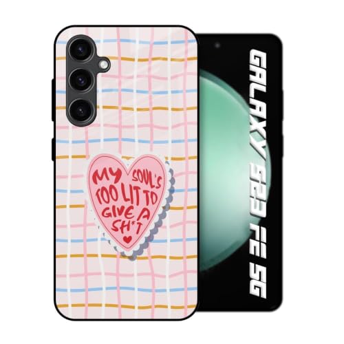Image of Stylish Designer Glass Case Compatible with Samsung Galaxy S23 FE 5G Back Cover for Women & Girls | Pink Lit Soul Quote Grid, Glossy & Scratch-Resistant Finish