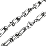 Joddfly Stainless Steel Chain Necklace, Silver, U-Shaped Link Design with Beads, Men's Fashion Jewelry, 50/55cm Length (21.6INCHE)