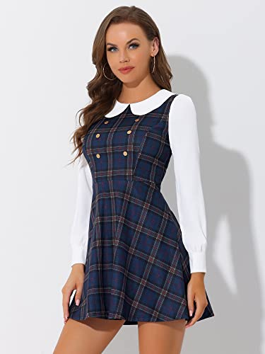 Image of Allegra K Women's Peter Pan Collar Contrast Color Button Decor A-Line Preppy Plaid Mini Dress