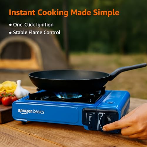 Image of Amazon Basics Aluminum Alloy Camping Stove | Portable, Compact | for Outdoors, Camping & Trekking | Blue