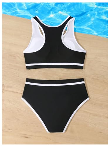 SHENHE Girl's High Waisted Bikini Sporty Racerback Swimsuit Colorblock 2 Piece Bathing Suit2