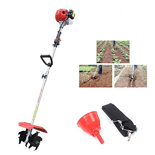 42.7CC Mini Garden Tiller Cultivator,1.25kw 2-Stroke Handheld Gas Powered Engine Machine,Single Cylinder Air Cooled Cordless Weeding Tilling Tool