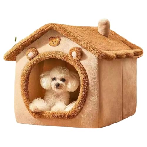 Diggly 犬 猫 ペットハウス 犬ハウス ペットベッド 犬用 ハウス ペットハウス 春 秋 冬 分解して洗えます 小型犬 犬小屋 室内用 おしゃれ (イエロー,M)
