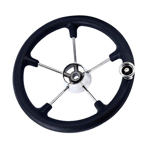 Credstar Stainless Steel Destroyer Steering Wheel ,With 5 Spoke Boat Marine Black Pu Foam 13-1/2 Inch #TOP5