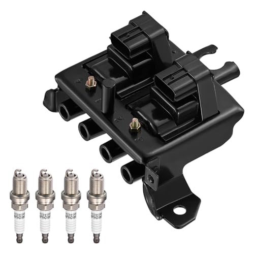Image of BDFHYK 1 Ignition Coil Pack UF343 and 4 Iridium Spark Plug 2647 Compatible with Mazda Miata 1999-2000 1.8L L4 Mazda Oem Coil Pack Coil for BP4W1810X BP4W1810XA BP4W1810XB BP4W1810XB9U