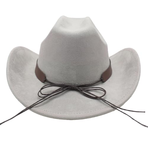 Image of Cowboy Hat for Women Men Wide Brim Western Cowgirl Hat Roll up Brim with Belt Buckle Classic Suede Country Cowboy Hat