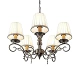 Lindby Kronleuchter 'Finnick' (Landhaus, Vintage, Rustikal) in Bronze aus Textil u.a. für Wohnzimmer & Esszimmer (5 flammig, E14) - Pendelleuchte, Hängelampe, Lüster, Lampe, Deckenleuchte