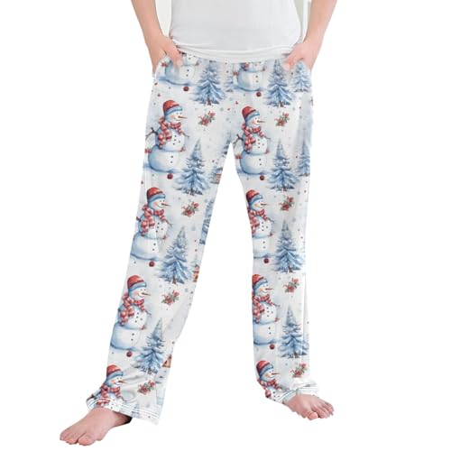 Christmas Xmas Snowman Long Pajama Pants Elastic Waist PJ Bottoms with Pockets S A110978