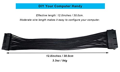 ZLKSKER Cable de alimentación ATX de 24 pines, 12 pulgadas, 18 AWG, negro, macho a hembra, funda de PVC, 18 A, 300 V, compatible con PC - imagen 5