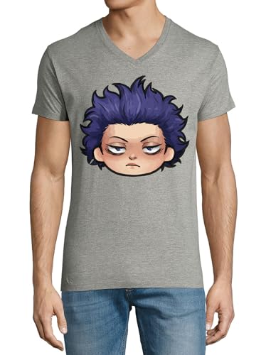 T-shirt col en V en coton gris Anime 133 pour homme au tissu premium confortable