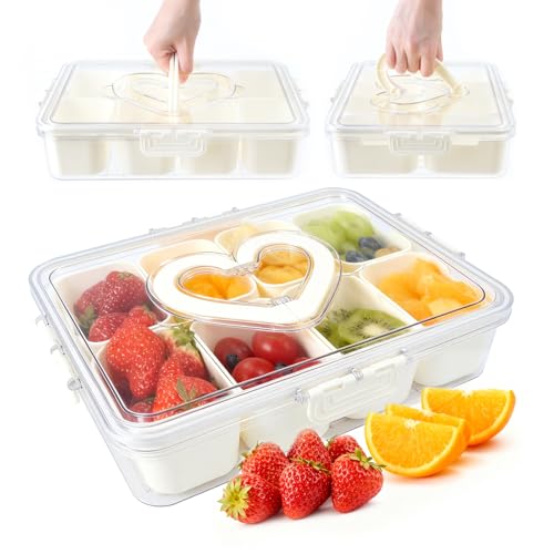 Koxtyzo Contenitore per Snack con 8 Scomparti, Snack Box con Coperchio e Maniglia, Contenitore Portatile per Alimenti Caramelle, Biscotti, Frutta, Noci, Spezie, Perfetto per Casa, Feste e Picnic