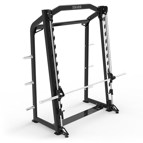 XMARK Smith Machine with 7' Barbell and Weight Plate Storage, Gym Machine for Facilities and Homes, Great for Squats, Deadlifts, Hip Thrusts, Glute Bridges, Calf Raises and More