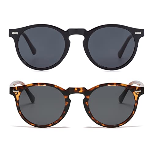 Image of Gleyemor Vintage Polarized Sunglasses for Men Round Sunglasses UV400 Protection Retro Hand-crafted Acetate Frame