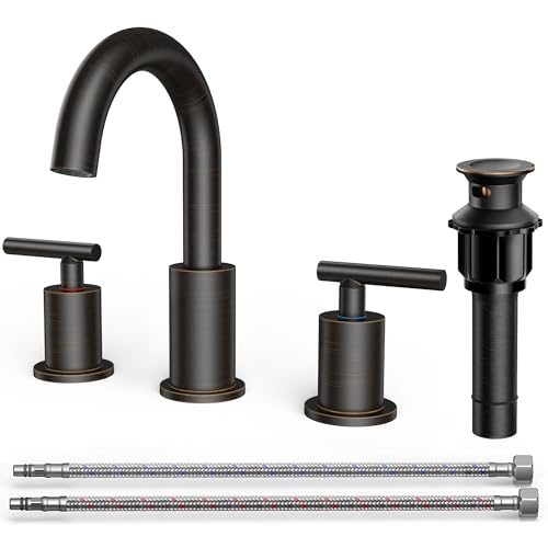 FORIOUS Oil Rubbed Bronze Bathroom Faucet 3 Hole, 8 Inch Widespread Bathroom Sink Faucet Bronze with Pop Up Drain, 3 Piece Vanity Faucet ORB with 24