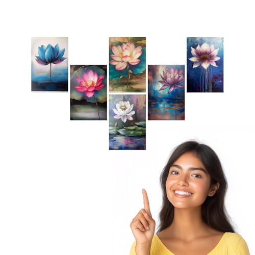 Image of Elegant Lotus Flower Art Print Set - Set of 2-4x6 Inch - Board (Pack of 6) - Sticker (Pack of 6) Wall Room Decoration art Poster Prints