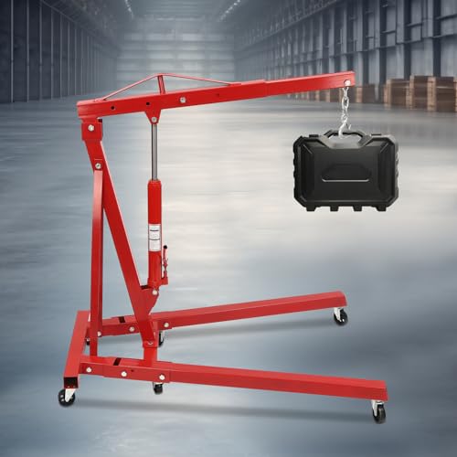 2 Ton Folding Engine Hoist Cherry Picker Shop Crane Hoist Lift,Folding Engine Shop Crane Hoist Lift, Heavy Cherry Picker with 6 Wheels for Garage, Workshop,Red