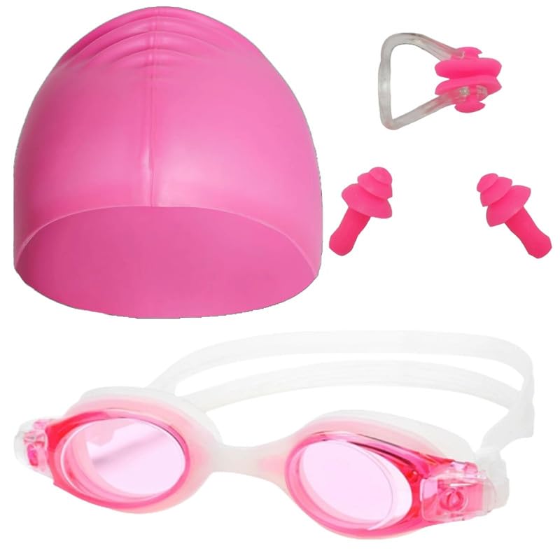 LEBAMI Swimming Kit for Unisex Adults & Kids | Goggles, Swim Cap, Nose Clip, Ear Plugs | Accessories for Swimming, Water Sports(Pink) (B085DKMSZY) Amazon Price History, Amazon Price Tracker