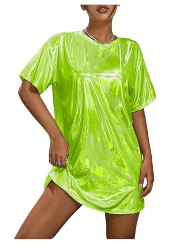 SHENHE Women's Y2k Shiny Holographic Short Sleeve Metallic Party Disco