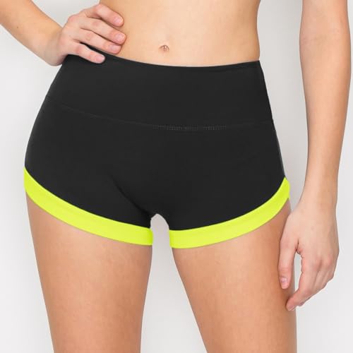 Image of ALWAYS Women's Super Soft Casual Yoga Workout Shorts with Hem Black Neonlime XS