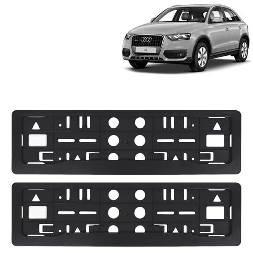 Image of KINGSWAY Q3 Car Number Plate Frames for All 2015 Onwards Models of AUODI Car Registration Plate Holders, Black Licence Plate Covers (Front and Rear), Universal Size 51.5 x 14.5 cm
